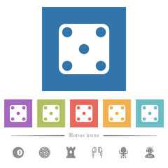 Domino five flat white icons in square backgrounds