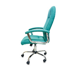 The profile view of office chair from green cloth. Isolated