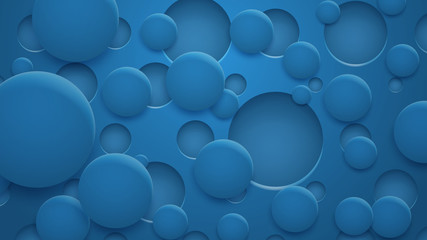 Abstract background of holes and circles with shadows in blue colors