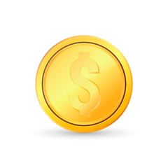 Realistic gold coin, object design template, 3D logo, app icon, vector illustration