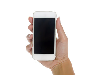 Hand with mobile smart phone Isolated on white background