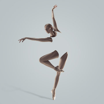 Graceful ballet dancer or classic ballerina dancing isolated on studio background. Woman's beautiful dance. The grace, artist, contemporary, movement concept. Abstract design.