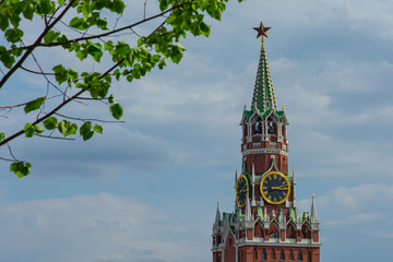 A Spasskaya tower of Kremlin, day view. Moscow, Russia