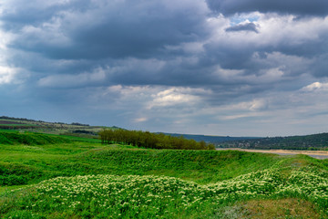 Flight over cultivating field in the spring. Moldova Republic of.