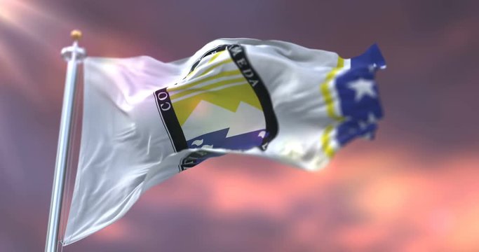 Flag of Alameda at sunset, county of California, in United States - loop
