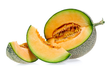 cantaloupe melon slices isolated on white background
