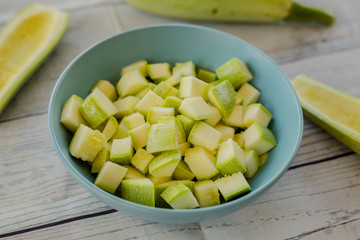 Chopped Zucchini Bowl Isolated White
