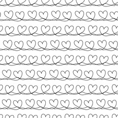 Vector seamless pattern. Hand drawn scribbled hearts monochromatic pattern. Sketched texture. Black elements isolated on white background.