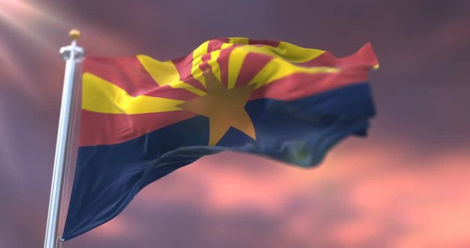 Flag of Arizona state, region of the United States, waving at sunset - loop