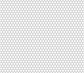 Hexagon seamless pattern. Black line honeycomb repeatable pattern on white background vector.