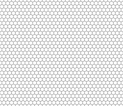 Hexagon seamless pattern. Black line honeycomb repeatable pattern on white background vector.