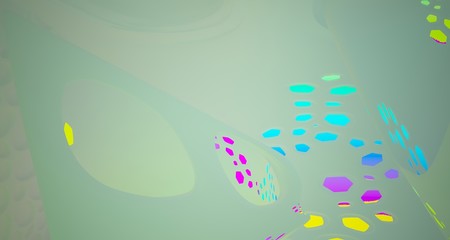 Abstract  white Futuristic Sci-Fi interior With Graduent Colored Glowing Neon Tubes . 3D illustration and rendering.