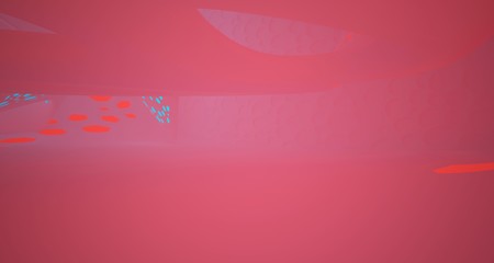 Abstract  white Futuristic Sci-Fi interior With Blue And Red Glowing Neon Tubes . 3D illustration and rendering.