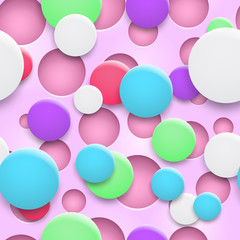 Abstract background of holes and multicolored circles with shadows