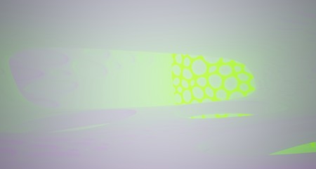 Abstract  white Futuristic Sci-Fi interior With Violet And Green Glowing Neon Tubes . 3D illustration and rendering.