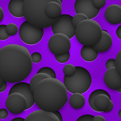 Abstract seamless pattern of holes and circles with shadows in black colors on purple background