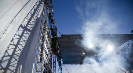 Spotlights,sound and lighting equipment for the show