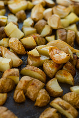Roasted Potatoes Close Carlic Cloves