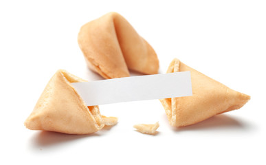 Chinese fortune cookies. Cookies with empty blank inside for prediction words. Isolated on white...
