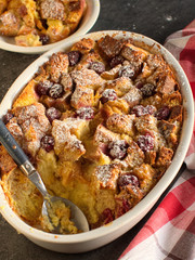 Leftovers bread pudding with summer fruits