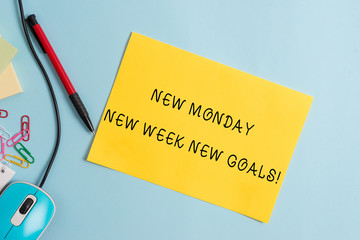 Handwriting text writing New Monday New Week New Goals. Conceptual photo goodbye weekend starting...