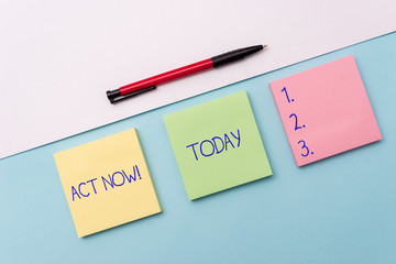 Conceptual hand writing showing Act Now. Concept meaning do not hesitate and start working or doing...