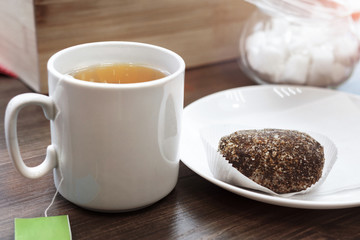 cup of tea on wooden table