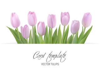 Card template with pink tulips