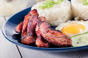 Pork tocino with rice and fried egg