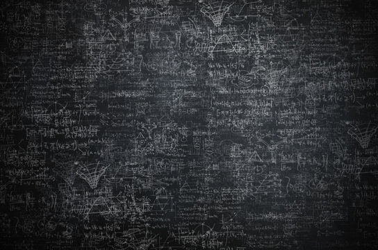 Intricate science and physic sketches on a blackboard