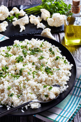 close-up of tasty Cauliflower rice or couscous