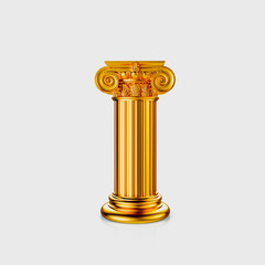 Golden classic columns Isolated on white background. 3D rendering model illustration