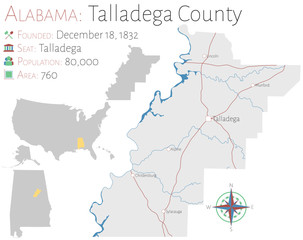 Fototapeta premium Large and detailed map of Talladega county in Alabama, USA