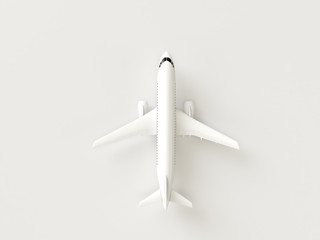 Air Plane model on gray minimal style background. Travel concept. 3D model render visualization illustration