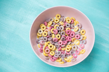 colorful cereal rings in bowl 