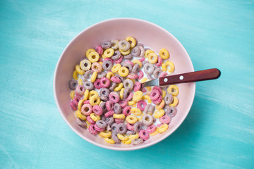 colorful cereal rings in bowl 