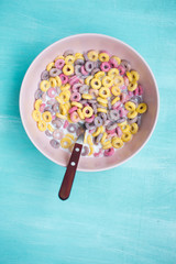 colorful cereal rings in bowl 