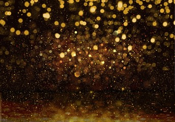 Glitter vintage lights background. gold,de-focused.