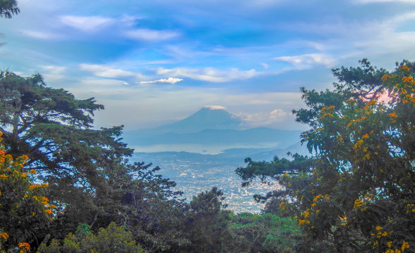 The City of San Salvador and The San Vicente volcano from El Boqueron look out