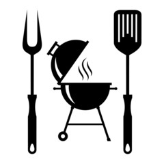 BBQ or grill tools symbols in flat design. Barbecue tools and grill Isolated black icons on white background. Vector illustration