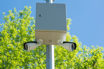 Intelligent CCTV cameras monitoring the terrain in the park