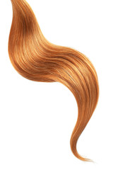 Red hair isolated on white background. Long wavy ponytail