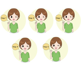 ステップ　若い女性　アイコンセット