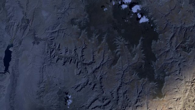 Satellite view of Grand Canyon Arizona night to day sunrise animation, nature wonder. Contains public domain image by Nasa