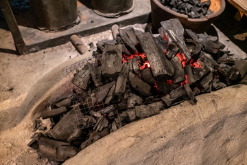 The antique Thai chacoal stoves in the kitchen