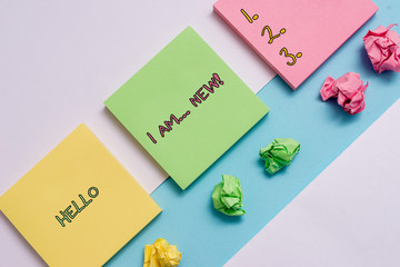 Handwriting text Hello I Am New. Conceptual photo used as greeting or to begin telephone...