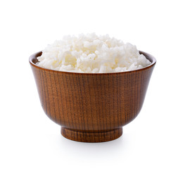 rice in bowl on white background