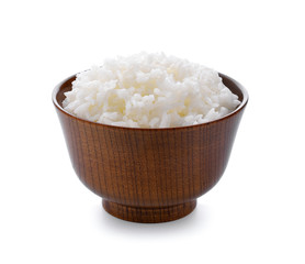 rice in bowl on white background