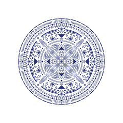 Hand drawn round aztec pattern. Tribal vector illustration.