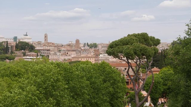 Rome panning overview from Aventine Hill, orange Garden public park